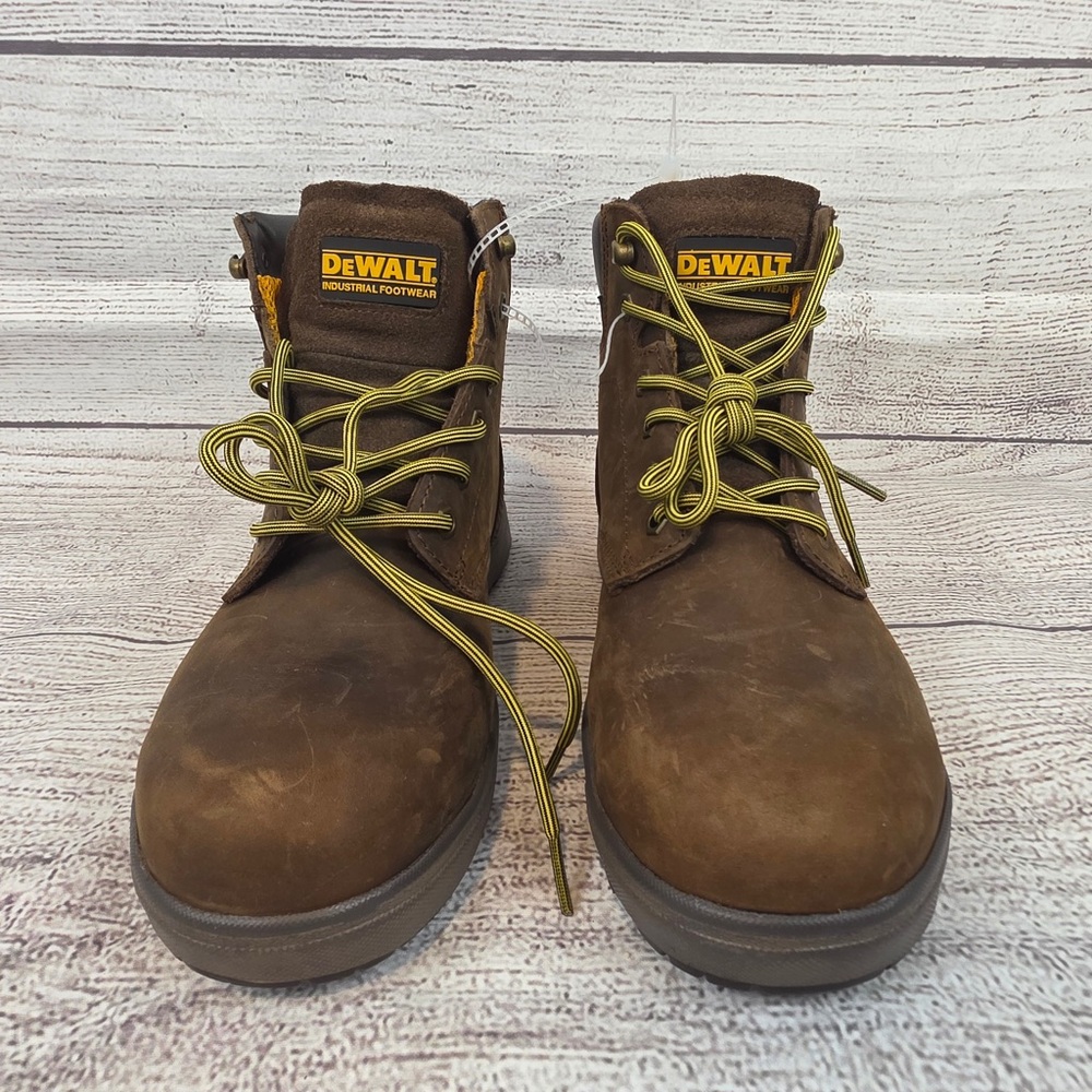 DeWalt Plasma Steel-Toe Brown Work Boots with Yellow and Black Laces